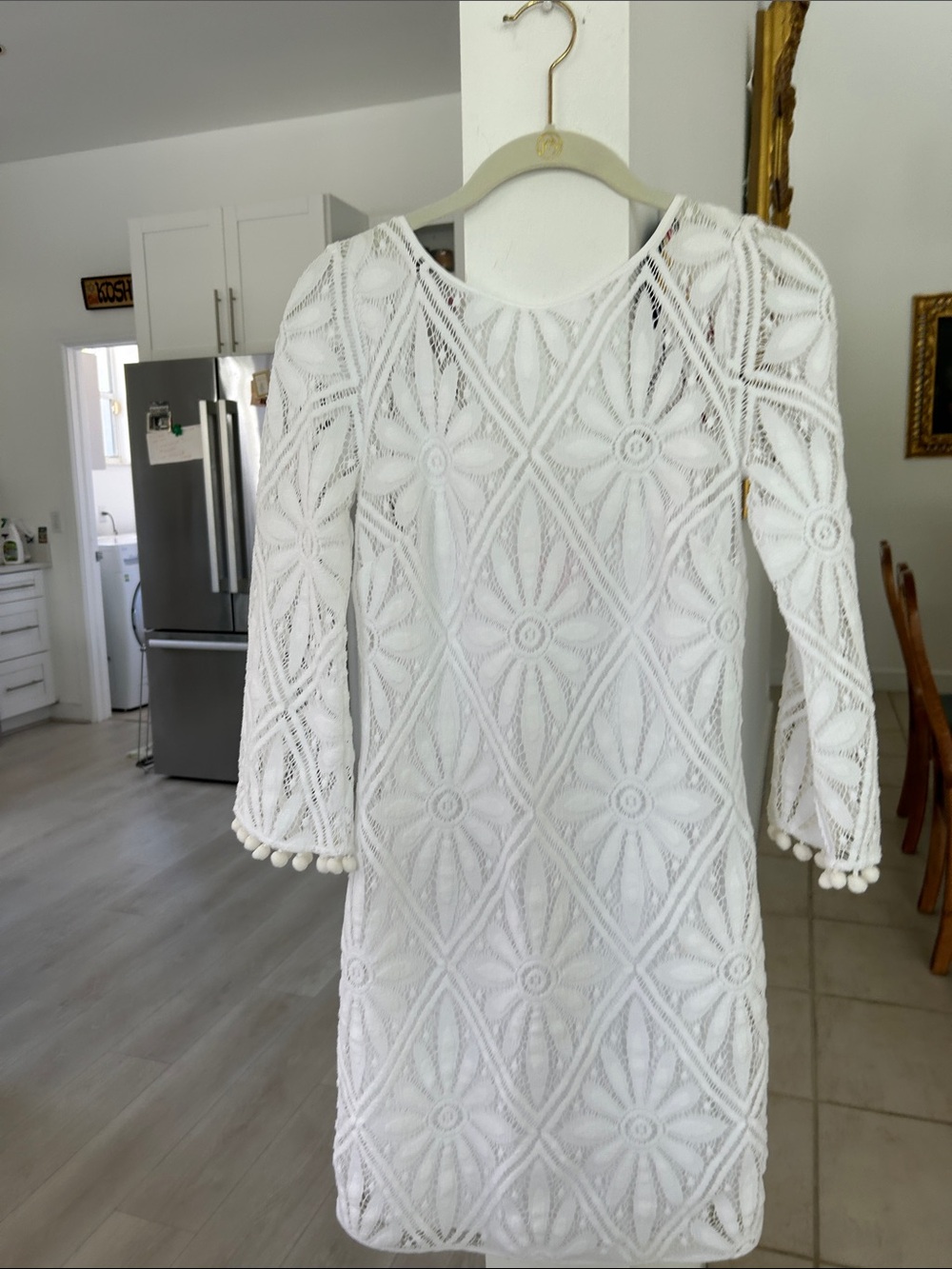 Lilly Pulitzer White Crochet Lace Shift Dress with Pom Trim